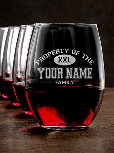 Property of Family : Stemless Wine Glasses - Engraved