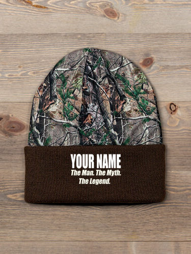 Man Myth Legend : Embroidered 2-Tone Camo Cuffed Beanie