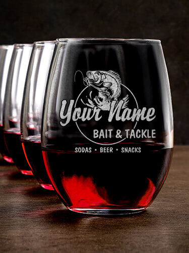 Bait and Tackle : Stemless Wine Glasses - Engraved