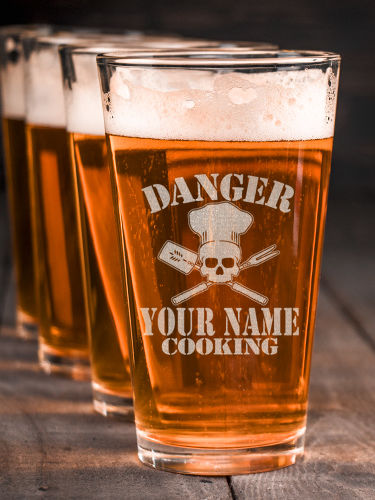 Cooking Danger : Pint Glasses - Engraved
