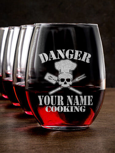 Cooking Danger : Stemless Wine Glasses - Engraved