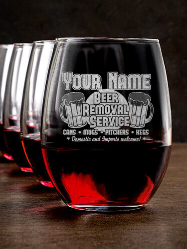 Beer Removal : Stemless Wine Glasses - Engraved