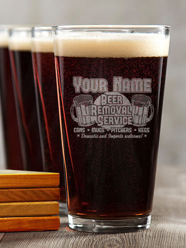 Beer Removal : 4 Pint Glasses - Engraved 4 Coasters Gift Set