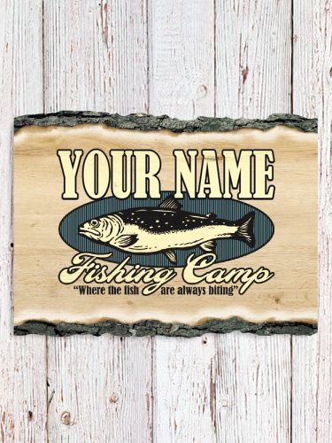 Fishing Camp : Faux Sliced Log Plaque
