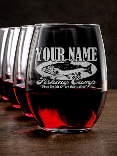 Fishing Camp : Stemless Wine Glasses - Engraved