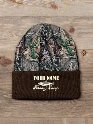 Fishing Camp : Embroidered 2-Tone Camo Cuffed Beanie
