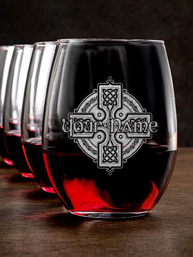 Celtic Cross : Stemless Wine Glasses - Engraved