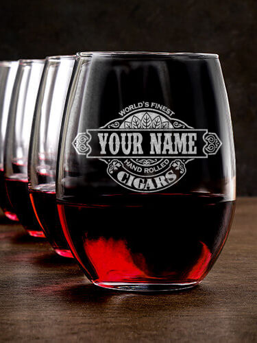 Cigars : Stemless Wine Glasses - Engraved