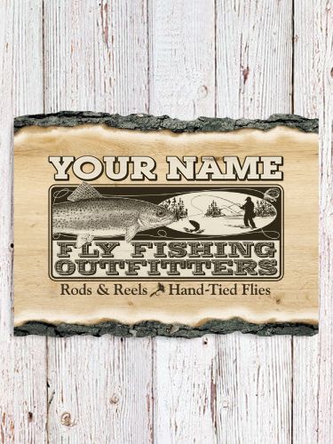 Fly Fishing : Faux Sliced Log Plaque