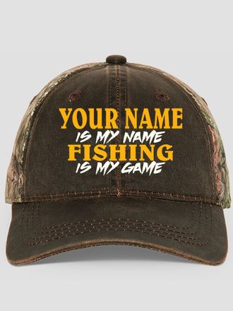 Fishing is my Game : Embroidered 2-Tone Camo Hats