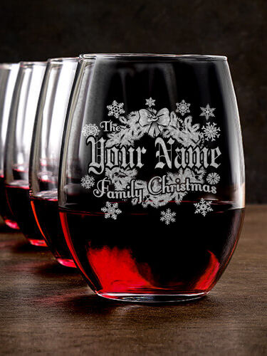 Family Christmas : Stemless Wine Glasses - Engraved