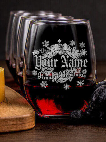 Family Christmas : Cheese Board Wine Glass Gift Sets - Engraved