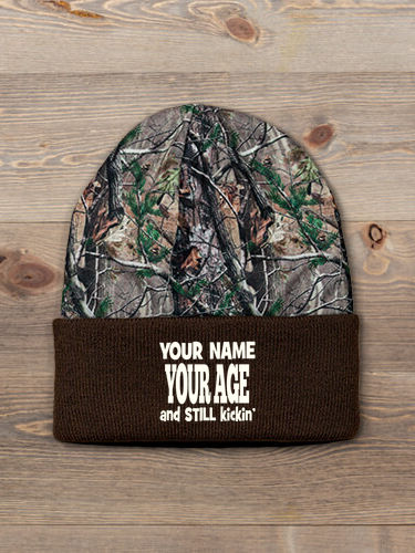 Still Kicking : Embroidered 2-Tone Camo Cuffed Beanie