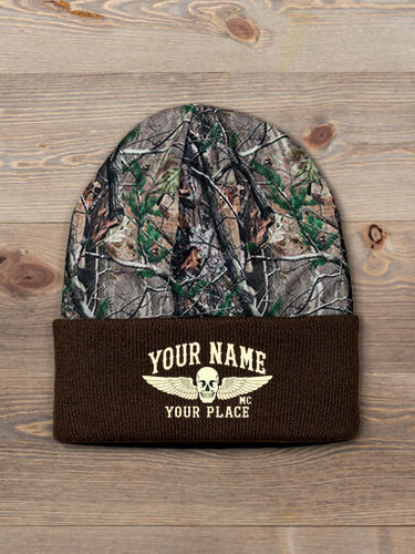 Motorcycle Club : Embroidered 2-Tone Camo Cuffed Beanie