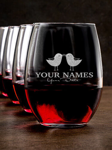 Love Birds : Stemless Wine Glasses - Engraved