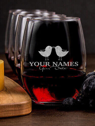 Love Birds : Cheese Board Wine Glass Gift Sets - Engraved