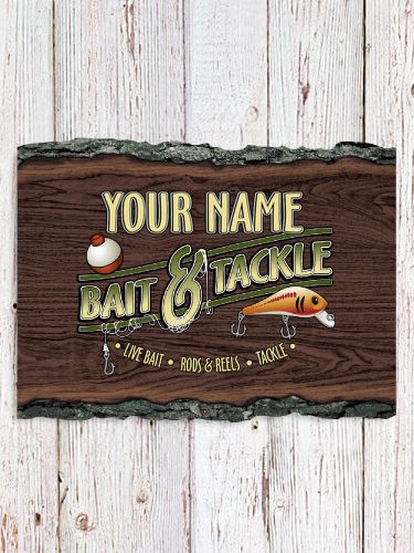 Classic Bait and Tackle : Faux Sliced Log Plaque