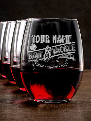 Classic Bait and Tackle : Stemless Wine Glasses - Engraved