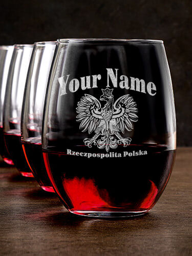 Polish Eagle : Stemless Wine Glasses - Engraved