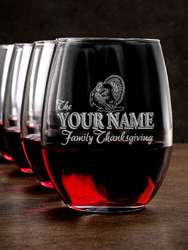 Family Thanksgiving : Stemless Wine Glasses - Engraved
