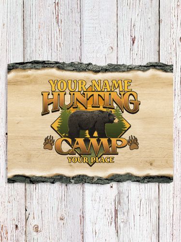 Bear Hunting Camp : Faux Sliced Log Plaque