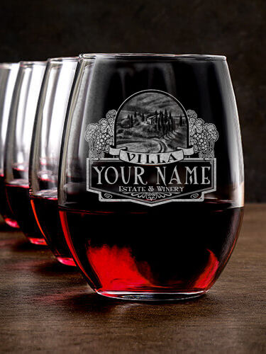 Italian Villa : Stemless Wine Glasses - Engraved