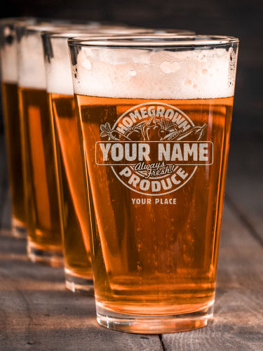 Homegrown Produce : Pint Glasses - Engraved