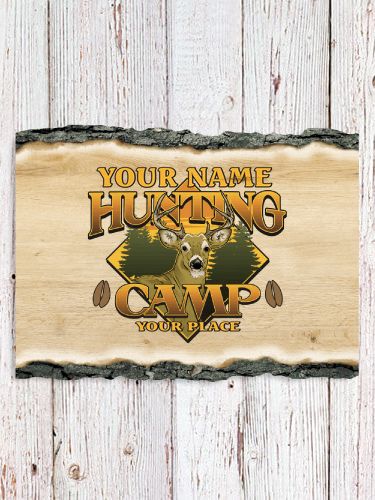 Deer Hunting Camp : Faux Sliced Log Plaque