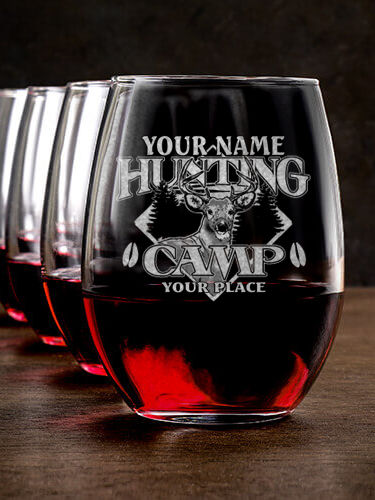 Deer Hunting Camp : Stemless Wine Glasses - Engraved