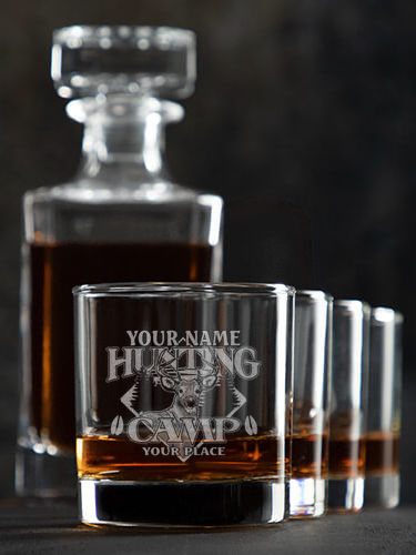 Deer Hunting Camp : Decanter Rocks Glass Gift Sets - Engraved