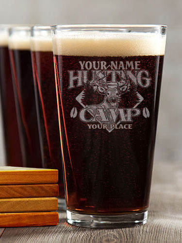 Deer Hunting Camp : 4 Pint Glasses - Engraved 4 Coasters Gift Set