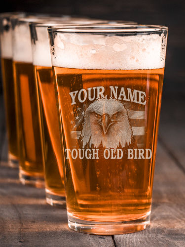 Patriotic Tough Old Bird : Pint Glasses - Engraved