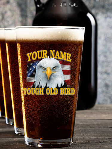 Patriotic Tough Old Bird : Growler Pint Glass Gift Sets - Color Printed