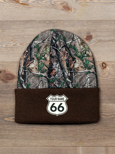 Route 66 : Embroidered 2-Tone Camo Cuffed Beanie