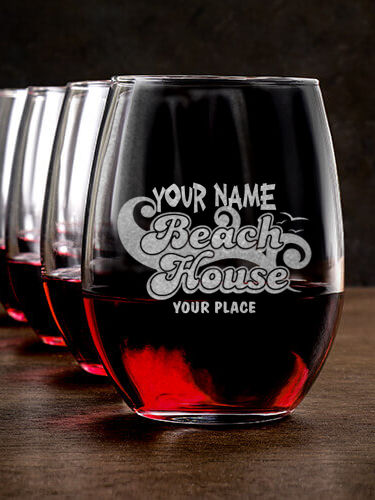 Beach House : Stemless Wine Glasses - Engraved