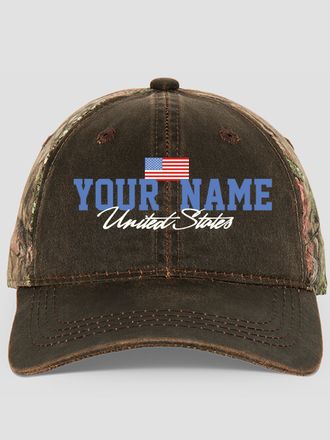 American Flag : Embroidered 2-Tone Camo Hats
