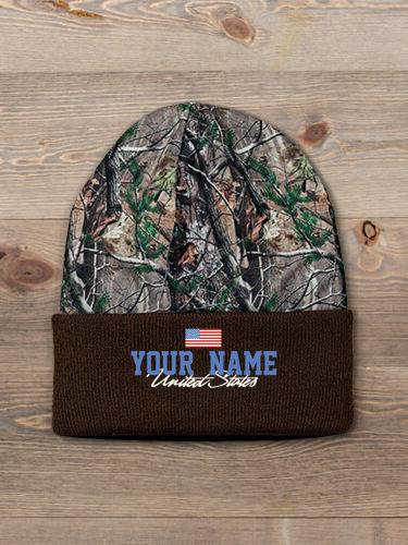 American Flag : Embroidered 2-Tone Camo Cuffed Beanie