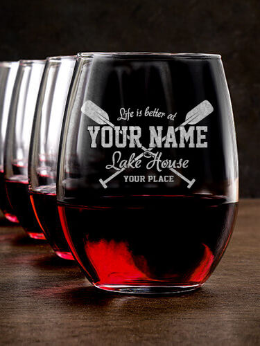Lake House : Stemless Wine Glasses - Engraved