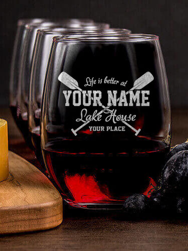 Lake House : Cheese Board Wine Glass Gift Sets - Engraved