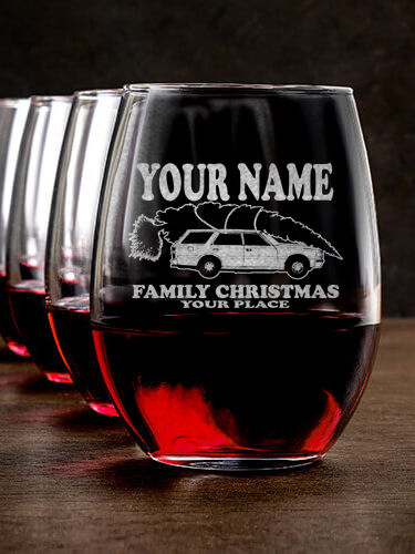 Retro Family Christmas : Stemless Wine Glasses - Engraved