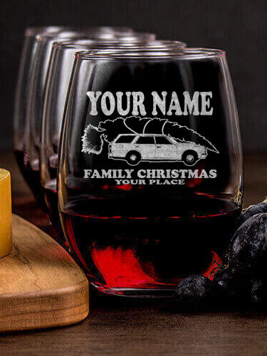 Retro Family Christmas : Cheese Board Wine Glass Gift Sets - Engraved
