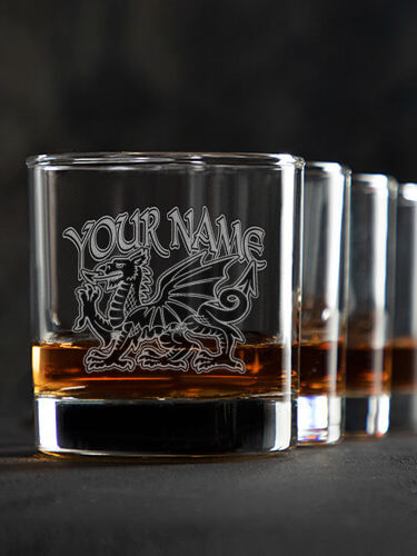 Welsh Dragon : Rocks Glasses - Engraved