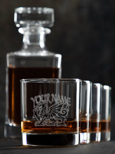 Welsh Dragon : Decanter Rocks Glass Gift Sets - Engraved