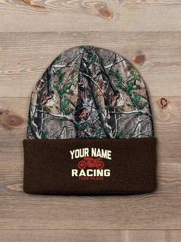 Motorcycle Racing : Embroidered 2-Tone Camo Cuffed Beanie