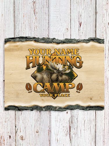 Moose Hunting Camp : Faux Sliced Log Plaque