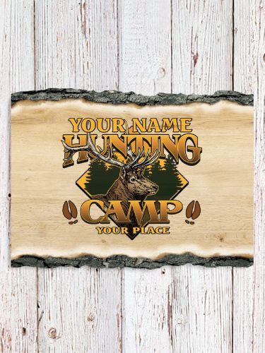 Elk Hunting Camp : Faux Sliced Log Plaque