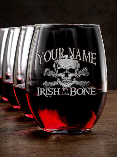Irish to the Bone : Stemless Wine Glasses - Engraved