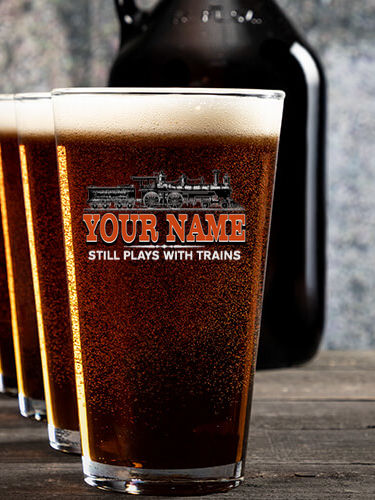 Still Plays With Trains : Growler Pint Glass Gift Sets - Color Printed