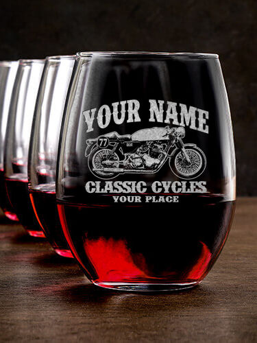 Classic Cycles : Stemless Wine Glasses - Engraved