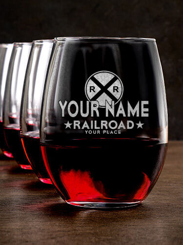 Railroad : Stemless Wine Glasses - Engraved